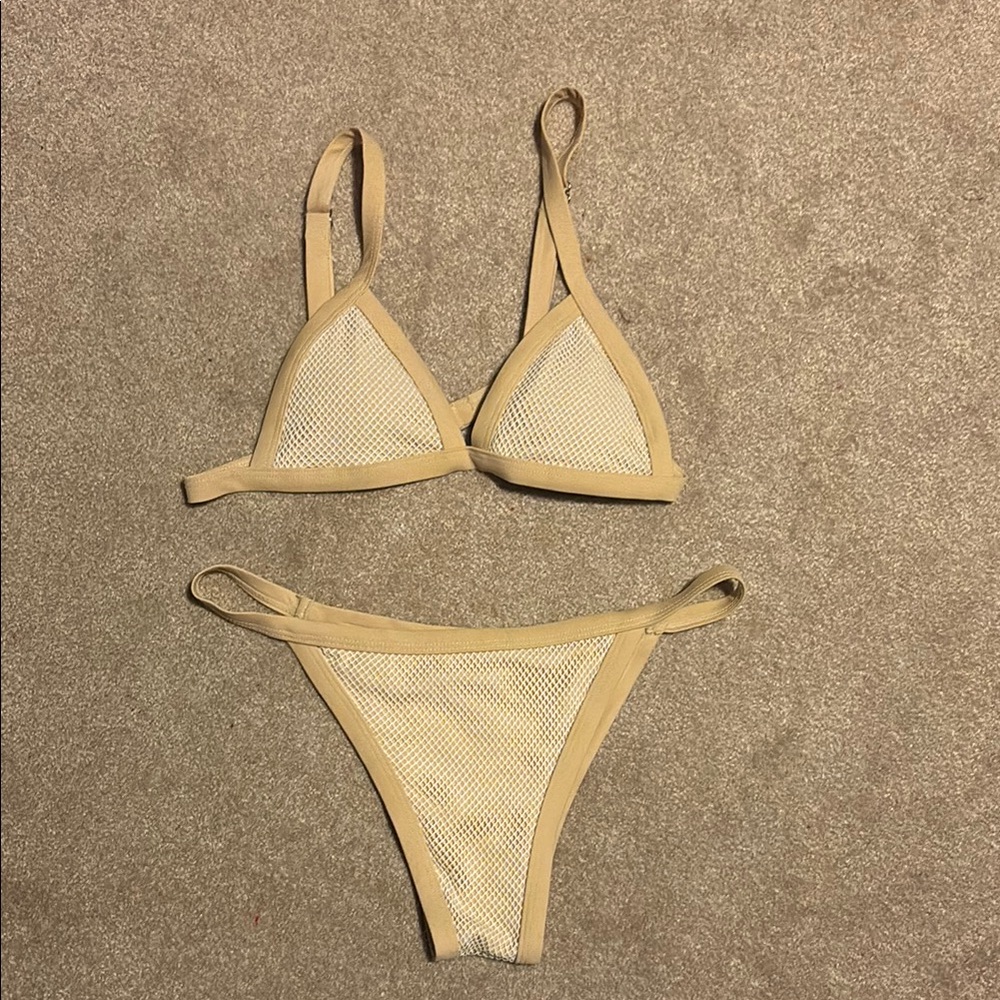 SHEIN Tan Mesh Two Piece Bikini Set Size Medium